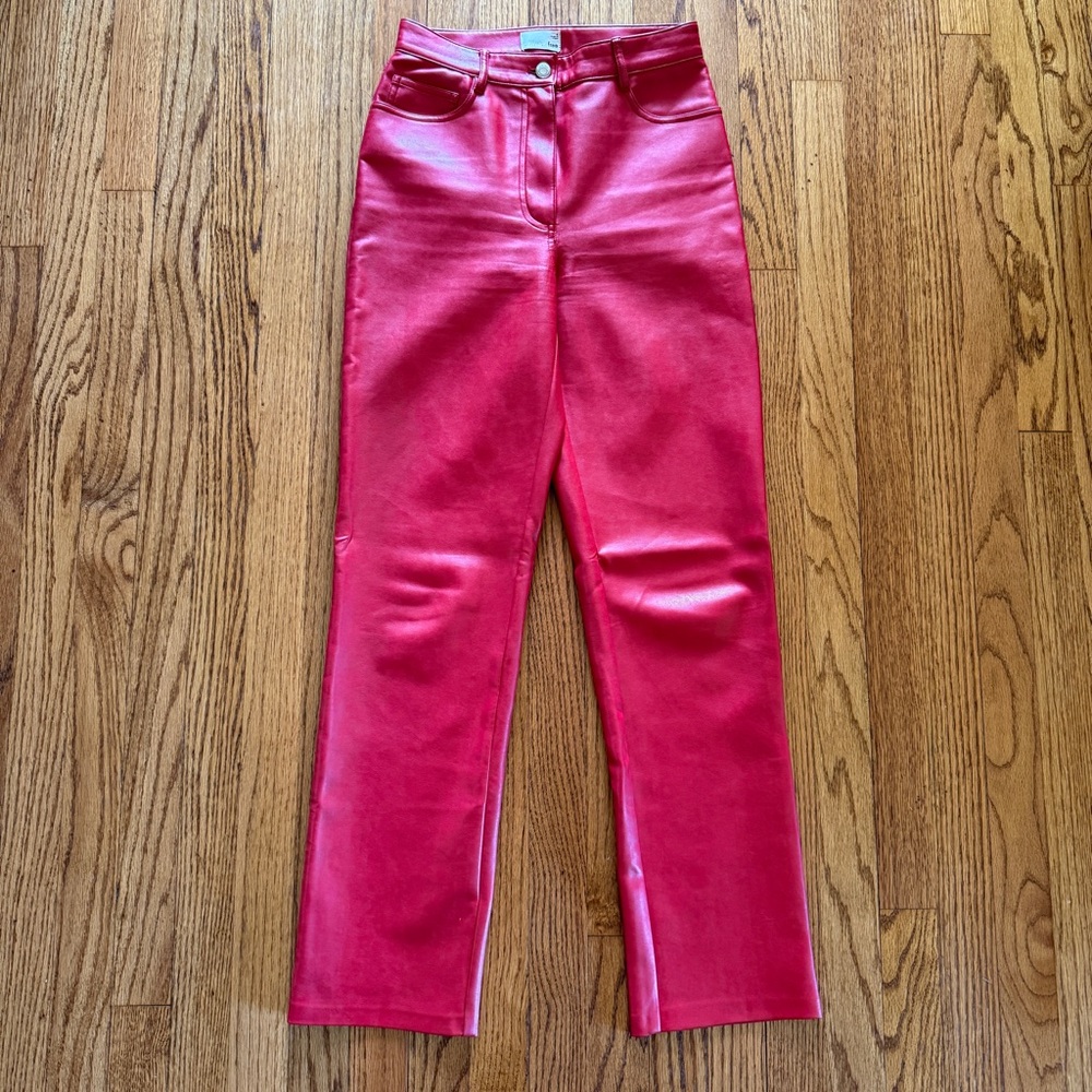 Wilfred Aritzia High Rise Bright Red Straight Leg Faux Leather Pants - size 4